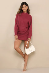 Toasty Time Dark Mauve Long Sleeve Two-Piece Sweater Dress
