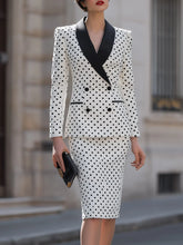 Polka Dot Double-Breasted Blazer & Pencil Skirt Set