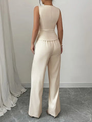Women's Tailored Wide-Leg Cream Trouser Set – Elegant Waistcoat Cut