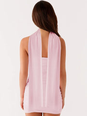 Ruched Strapless Bodycon Mini Dress with Scarf– Sleek Bodycon Silhouette