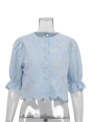 Bleue Eyelet Top