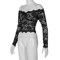 Long sleeve off shoulder see through lace top