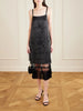 Fringed embroidered silk-satin midi dress