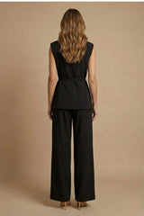 Women’s Elegant Two-Piece Set – Sleeveless Structured Top and Wide-Leg Trousers for Formal and Smart Occasions
