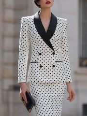 Polka Dot Double-Breasted Blazer & Pencil Skirt Set