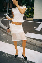 Midi Skirt | Mesh Ivory Sequin