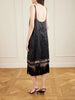 Fringed embroidered silk-satin midi dress