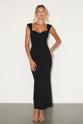 Samai Black Cap Sleeve Bodycon Midi Dress