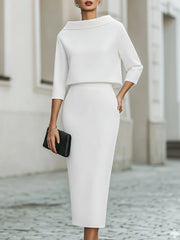 Boat Neck Top And Midi Skirt Set