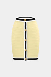 Knit Stripes Contrast Print Button Skirt