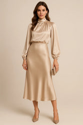 Women’s High Neck Midi Dress – Elegant High Waist Silhouette