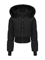 Large Fur Collar Hooded Pockets Short Waist Down Jacket