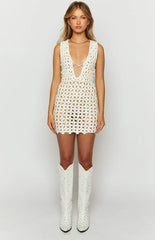 Dusk White Crochet Mini Dress