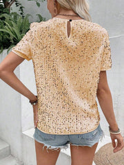 Sequins Crew Neck Short Sleeve T-shirt