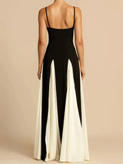 Spaghetti Strap Sweetheart Godet Pleated Panel Fit and Flare Maxi Gown