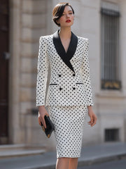 Polka Dot Double-Breasted Blazer & Pencil Skirt Set