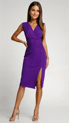 Women’s Sleeveless Midi Dress with V-Neck and Side Slit – Elegant Style