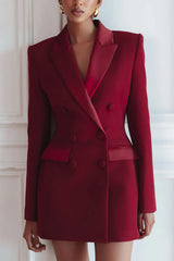 Elegant Double-Breasted Lapel Tuxedo Mini Dress