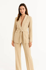 Women’s Belted Blazer and Wide-Leg Trousers Set – Elegant Tailored Two-Piece