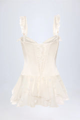 Ruffled Corset Bodysuit in White