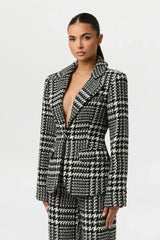 Houndstooth Plaid Wide-Leg Pants