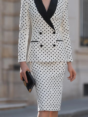 Polka Dot Double-Breasted Blazer & Pencil Skirt Set