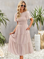 Casual Jewel Neck Short Sleeves Midi Dress