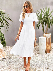 Casual Jewel Neck Short Sleeves Midi Dress