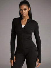 Slim Fit Padded Zip Jacket Stand Collar For Running And Exercise In Black Activewear
