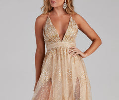 Mona Formal Plunging Glitter Dress