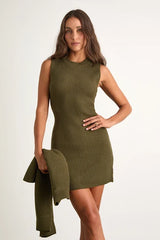 Toasty Times Dark Olive Long Sleeve Two-Piece Sweater Dress