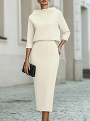 Boat Neck Top And Midi Skirt Set