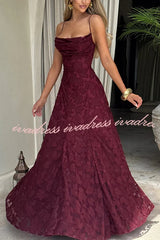Francis Floral Burnout Jersey Fabric Cowl Neck Back Lace-up Maxi Dress
