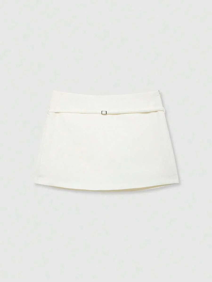 Zipper Waist Belted Midi Skort