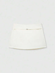 Zipper Waist Belted Midi Skort