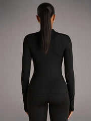Slim Fit Padded Zip Jacket Stand Collar For Running And Exercise In Black Activewear