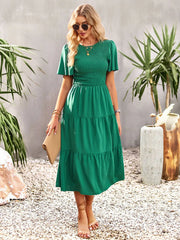 Casual Jewel Neck Short Sleeves Midi Dress