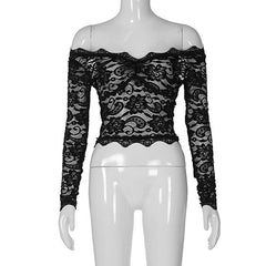 Long sleeve off shoulder see through lace top