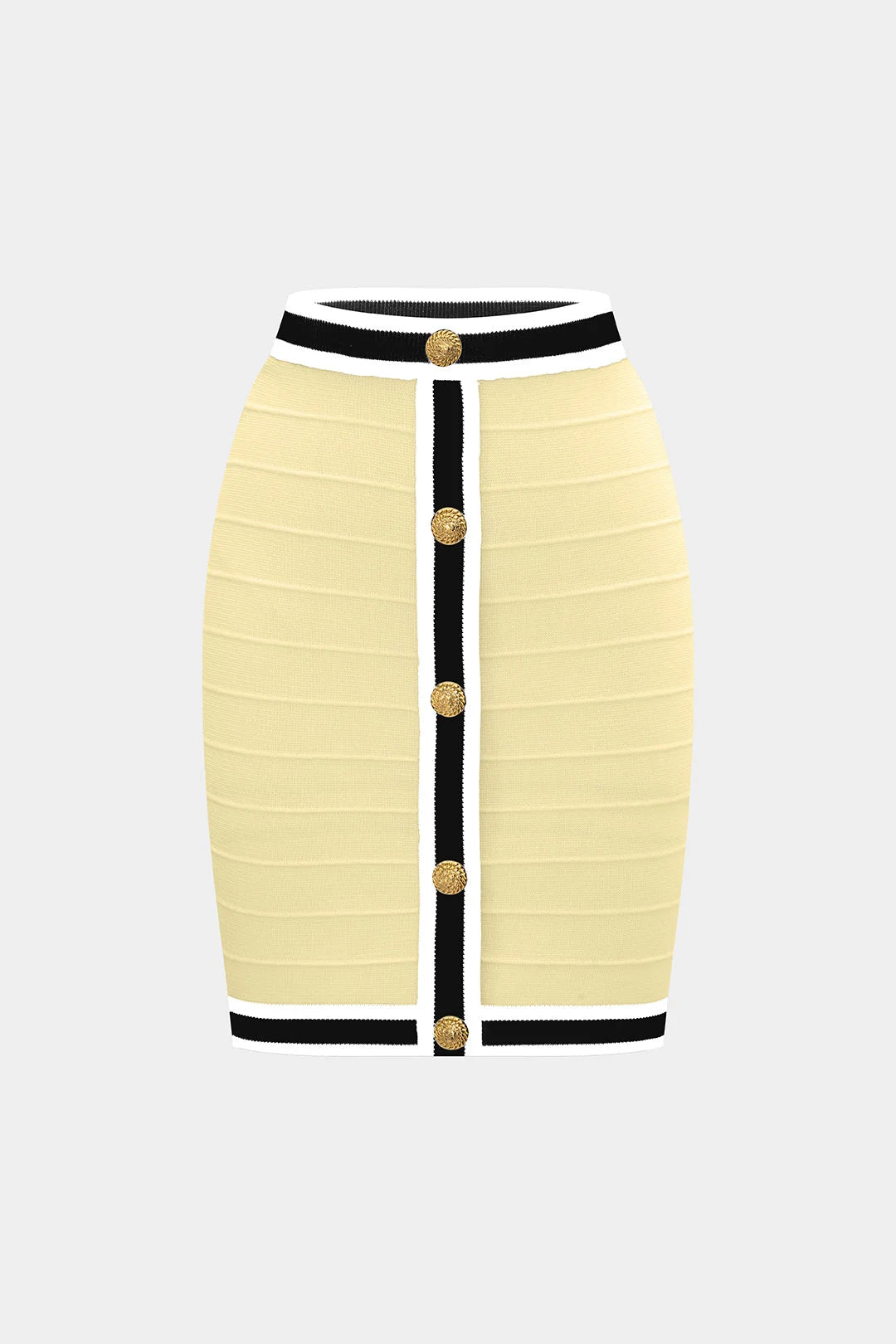 Knit Stripes Contrast Print Button Skirt