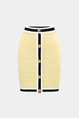 Knit Stripes Contrast Print Button Skirt